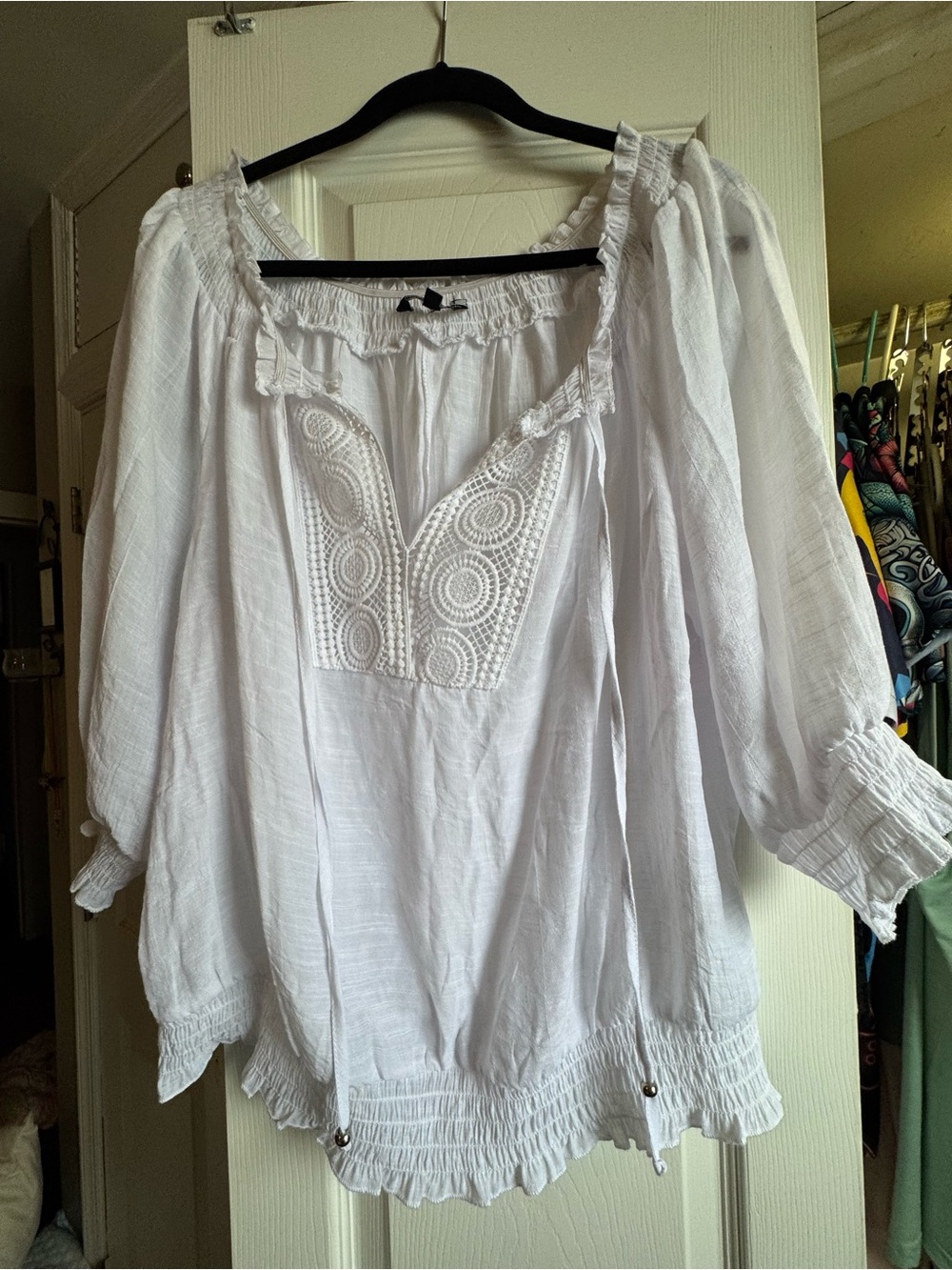 Unique Spectrum White Boho Embroidered Peasant Blouse